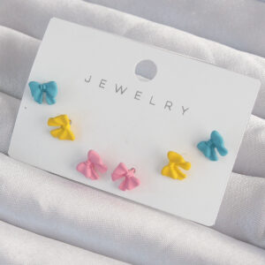 Pirinç Rengarenk Mineli Minimal Fiyonk Küpe Seti BKP9319