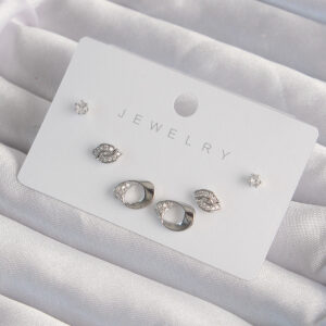 Pirinç Gümüş Renk Zirkon Taşlı Yaprak Model Küpe Seti BKP9324