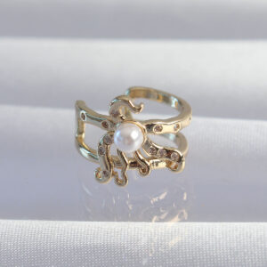 Pirinç Gold Renk İncili Ahtapot Earcuff Küpe BKP9333