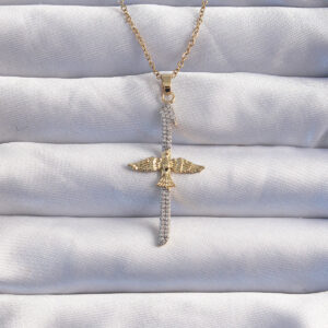 316L Çelik Zincir Gold Renkli Zirkon Taşlı Anka Kuşu Kolye BKO8986