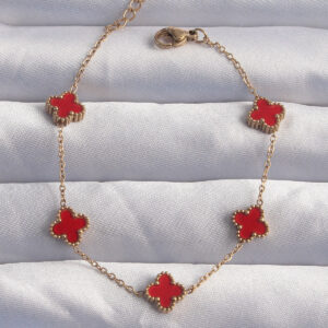 316L Çelik Baby Boy Gold Renk Kırmızı Mineli Yonca Bileklik BB6274