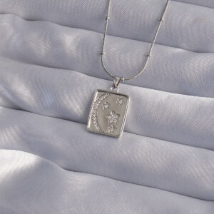 316L Çelik Zincir Gümüş Renk Zirkon Taşlı Ay Yıldız Figürlü Tarot Kolye BKO9022