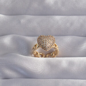 Pirinç Ayarlamalı Gold Renk Zirkon Taşlı Bombeli Kalp Yüzük BYK3281