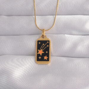 316L Çelik Gold Renk Siyah Mineli Yıldız Figür Tarot Kolye BKO9028