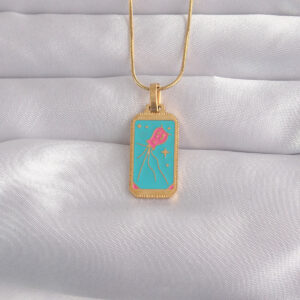 316L Çelik Gold Renk Mavi Mineli Tarot Kolye BKO9030