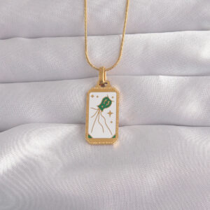 316L Çelik Gold Renk Beyaz Mineli Tarot Kolye BKO9039