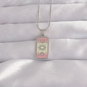 316L Çelik Gümüş Renk Pembe Mineli Ay Figür Tarot Kolye BKO9045