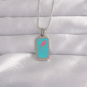 316L Çelik Gümüş Renk Mavi Mineli Tarot Kolye BKO9046