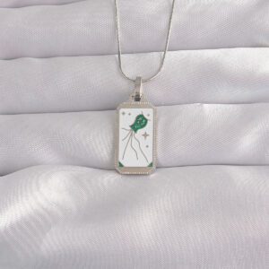 316L Çelik Gümüş Renk Beyaz Mineli Tarot Kolye BKO9048