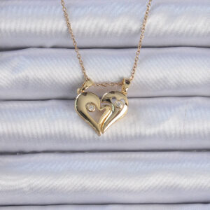 316L Çelik Zincir Altın Renk Zirkon Taşlı Mıknatıslı Kalp Kolye BKO9081