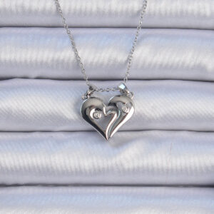 316L Çelik Zincir Gümüş Renk Zirkon Taşlı Mıknatıslı Kalp Kolye BKO9082