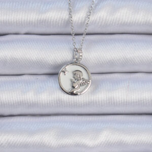 316L Çelik Zincir Gümüş Renk Zirkon Taşlı Mineli Melek Kolye BKO9086