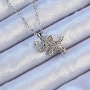 316L Çelik Zincir Gümüş Renk Zirkon Taşlı Fil Kolye BKO9092