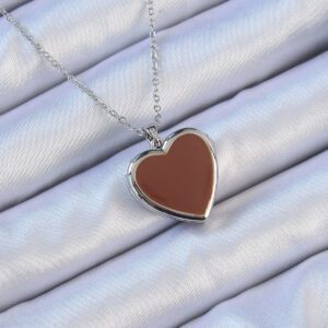 316L Çelik Zincir Gümüş Renk Mineli İçi Açılan Kalp Kolye BKO9098