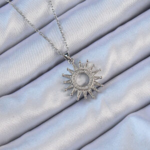 316L Çelik Zincir Gümüş Renk Zirkon Taşlı Parlayan Güneş Kolye BKO9106