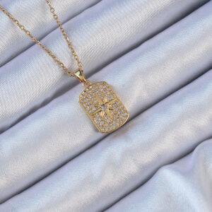 316L Çelik Zincir Altın Renk Zirkon Taşlı Kutup Yıldızlı Vintage Kolye BKO9123