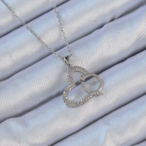 316L Çelik Zincir Gümüş Renk Zirkon Taşlı Yüzüklü Kalp Kolye BKO9146