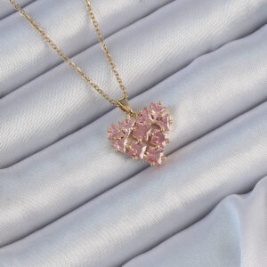 316L Çelik Zincir Altın Renk Pembe Parçalı Zirkon Taşlı Kalp Kolye BKO9163