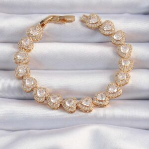 Pirinç Vip Seri Gold Renk Zirkon Taşlı Kalp Model Bileklik BB6316