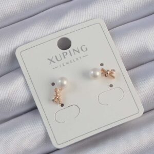 Xuping Rose Renk Zirkon Taşlı İncili Minimal Fiyonk Küpe BKP9402