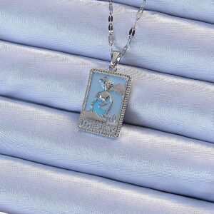 316L Çelik Zincir Gümüş Renk Mavi Mineli Tarot Kolye BKO9210