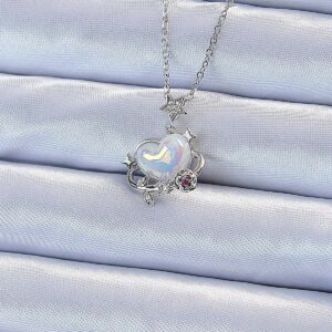 316L Çelik Zincir Gümüş Renk Zirkon Taşlı Gezegen Görünümlü Kalp Kolye BKO9218