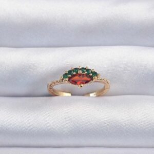 Pirinç Altın Renk Renkli Zirkon Taşlı Ayarlanabilir Karpuz Model Yüzük BYK3295