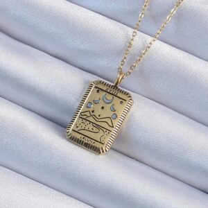 316L Çelik Zincir Eskitme Altın Renk Ay Figürlü Tarot Kolye BKO9221