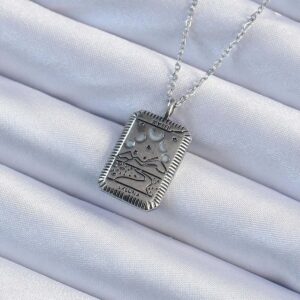 316L Çelik Zincir Eskitme Gümüş Renk Ay Figürlü Tarot Kolye BKO9222