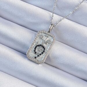 316L Çelik Zincir Gümüş Renk Zirkon Taşlı Minimal Papatya Figürlü Tarot Kolye BKO9224