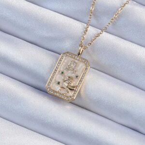 316L Çelik Zincir Altın Renk Zirkon Taşlı Aslan Figürlü Tarot Kolye BKO9225