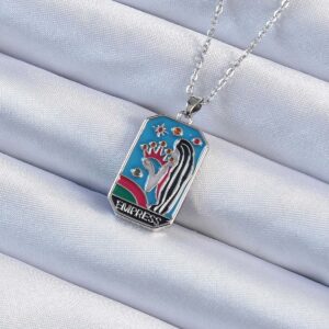 316L Çelik Zincir Gümüş Renk Taç ve Kız Figürlü Renkli Mineli Tarot Kolye BKO9230