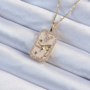 316L Çelik Zincir Altın Renk Zirkon Taşlı Boğa Figürlü Tarot Kolye BKO9235