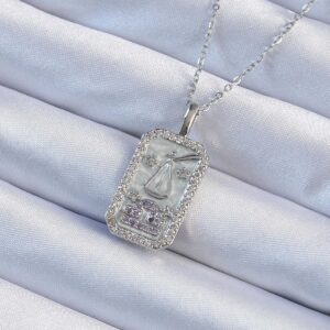 316L Çelik Zincir Gümüş Renk Lila Zirkon Taşlı Tarot Kolye BKO9238