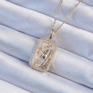 316L Çelik Zincir Altın Renk Zirkon Taşlı Yüz Figürlü Tarot Kolye BKO9241