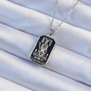 316L Çelik Zincir Gümüş Renk Siyah Mineli Tarot Kolye BKO9246