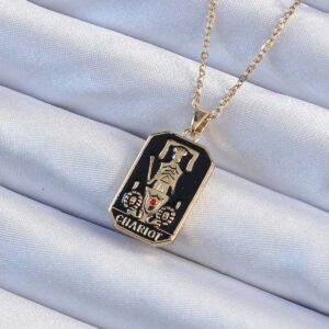 316L Çelik Zincir Altın Renk Siyah Mineli Tarot Kolye BKO9247