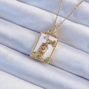 316L Çelik Zincir Altın Renk Beyaz Mineli Tarot Kolye BKO9249