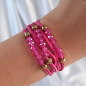 Pembe Renk Zirkon Taşlı İpli Çoklu Bileklik BB6342