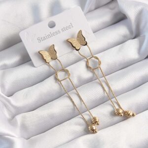 316L Çelik Altın Renk Sallantılı Düğüm Model Kelebek Küpe BKP9496