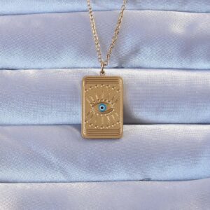 316L Altın Renk İşlemeli Nazarlı Göz Model Vintage Kolye BKO9269