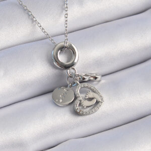 316L Çelik Gümüş Renk Zirkon Taş Detay Kalp Model Charm Kadın Kolye BKO9305