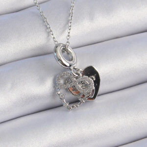 316L Çelik Gümüş Renk Zirkon Taşlı Sonsuzluk Kalp Figür Charm Model Kadın Kolye BKO9309