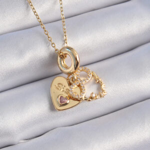 316L Çelik Gold Renk Zirkon Taşlı Sonsuzluk Kalp Figür Charm Model Kadın Kolye BKO9310