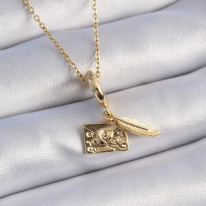 316L Çelik Gold Renk Kalp Detay Mektup Figür Charm Model Kadın Kolye BKO9314