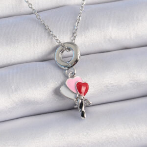316L Çelik Gümüş Renk Renkli Kalp Figür Charm Model Kadın Kolye BKO9319