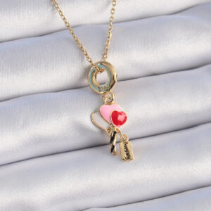 316L Çelik Gold Renk Renkli Kalp Figür Charm Model Kadın Kolye BKO9320