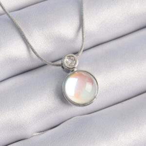 316L Çelik Gümüş Renk Beyaz Sedefli Vintage Model Kadın Kolye BKO9327