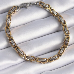 Kalbinle 316L Çelik Gümüş Gold Renk Kral Zincir Model Erkek Bileklik EB3695