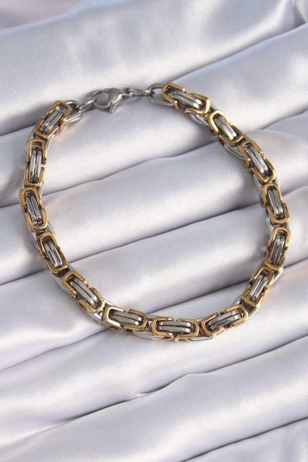 Kalbinle 316L Çelik Gümüş Gold Renk Kral Zincir Model Erkek Bileklik EB3695
